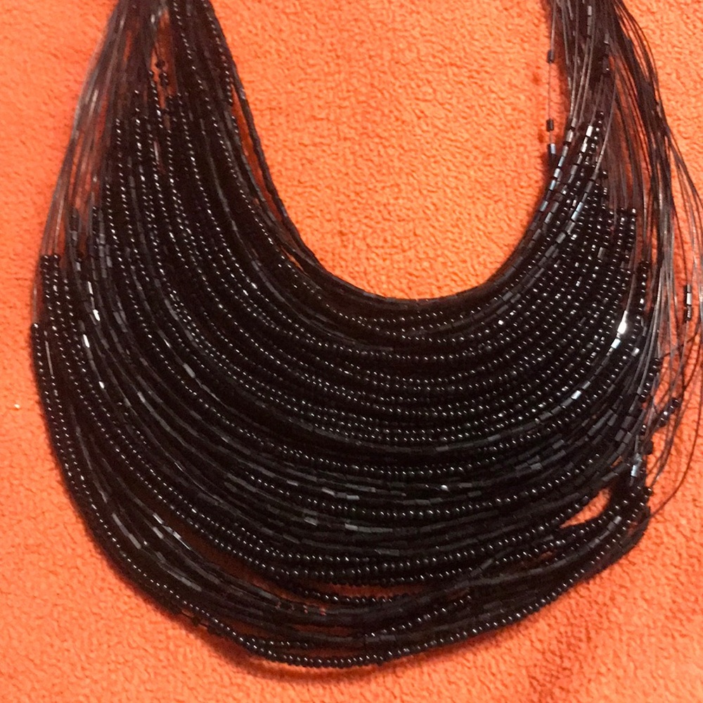 Black multi faceted micro beaded necklace